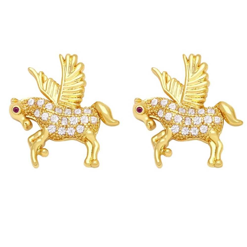 Animal Pegasus Horse Moon & Planet & Fruit Pineapple Stud Earrings for Women Romantic Female Accessories Zircon CZ Jewelry Gifts