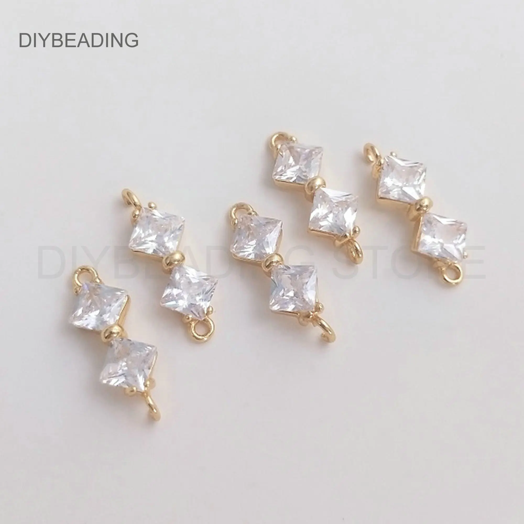 

CZ Charms Connector for Earring Making 14K Gold Plated Brass and Clear Bowknot Charm Link Finding (1 Closed Ring 1 Open Ring)