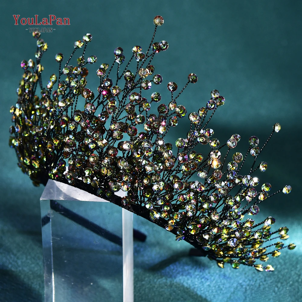 

YouLaPan Glamorous Rhinestone Bridal Tiara Wedding Crown Headband Vintage Colorful Crystal Hair Ornament Luxury Gift Set HP846