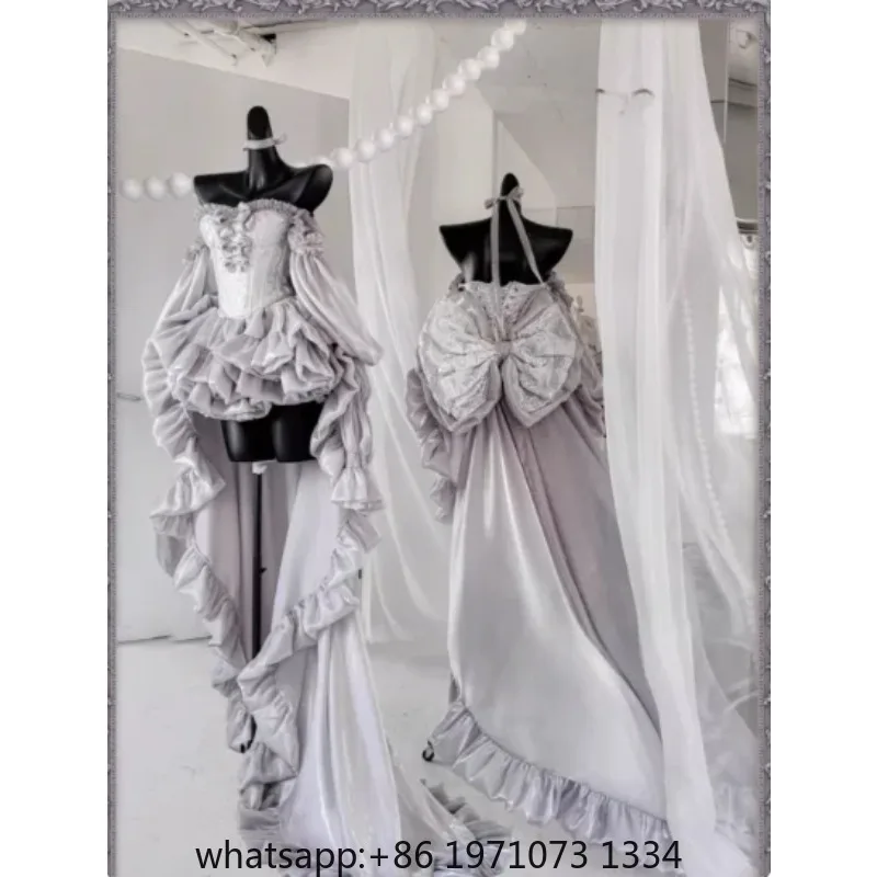 Heavy Industry Elegant Girl's Princess Dress Summer New Sweet Cute Bow Strapless Lace Ball Gown Dresses Slim Mini Sexy Dress