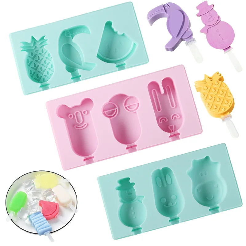 Silicone Ice Cream Mold with Lid and Sticks DIY Popsicle Mould Artifact Fruit Animal Shape High Huality Pastry Mold Kitchen tool