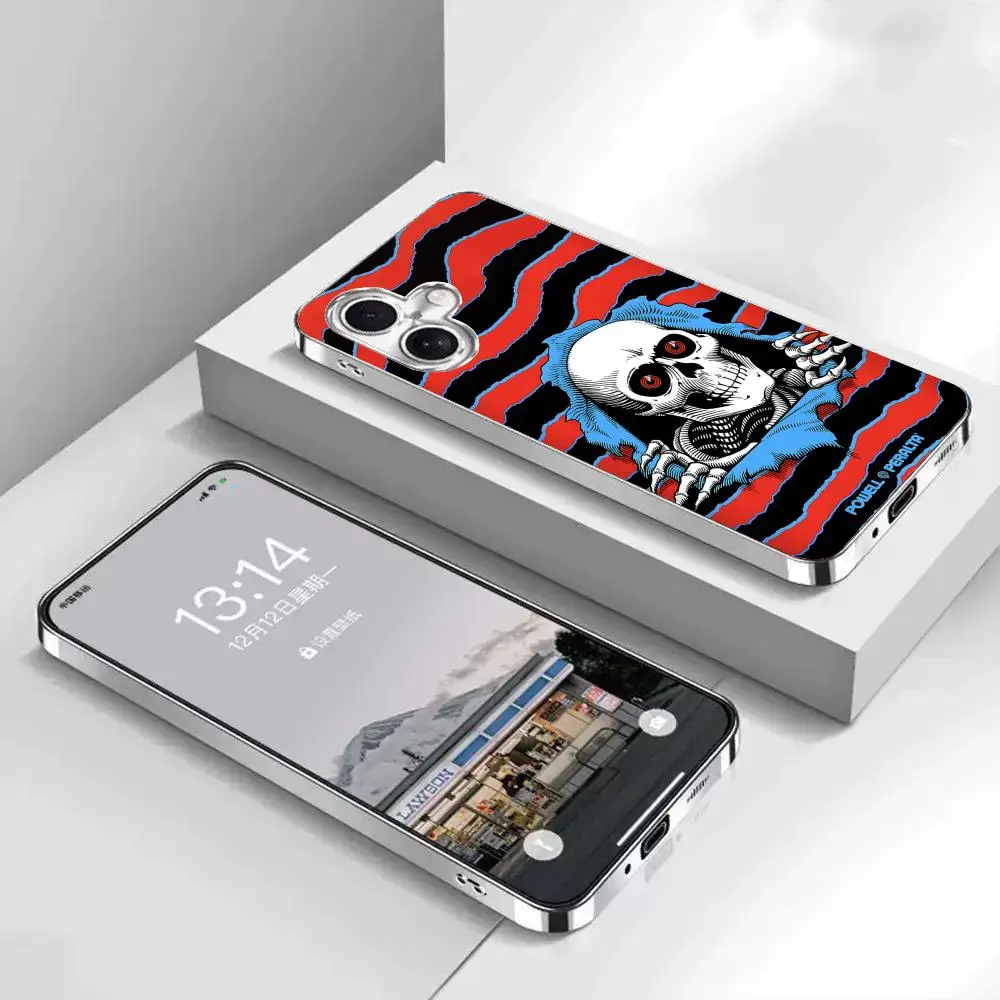 P-Powell P-Peralta Phone Case For iPhone 17 16 15 14 13 12 Pro Max Plus Electroplated Metal Bumper Case Slim Tempered Glass Back
