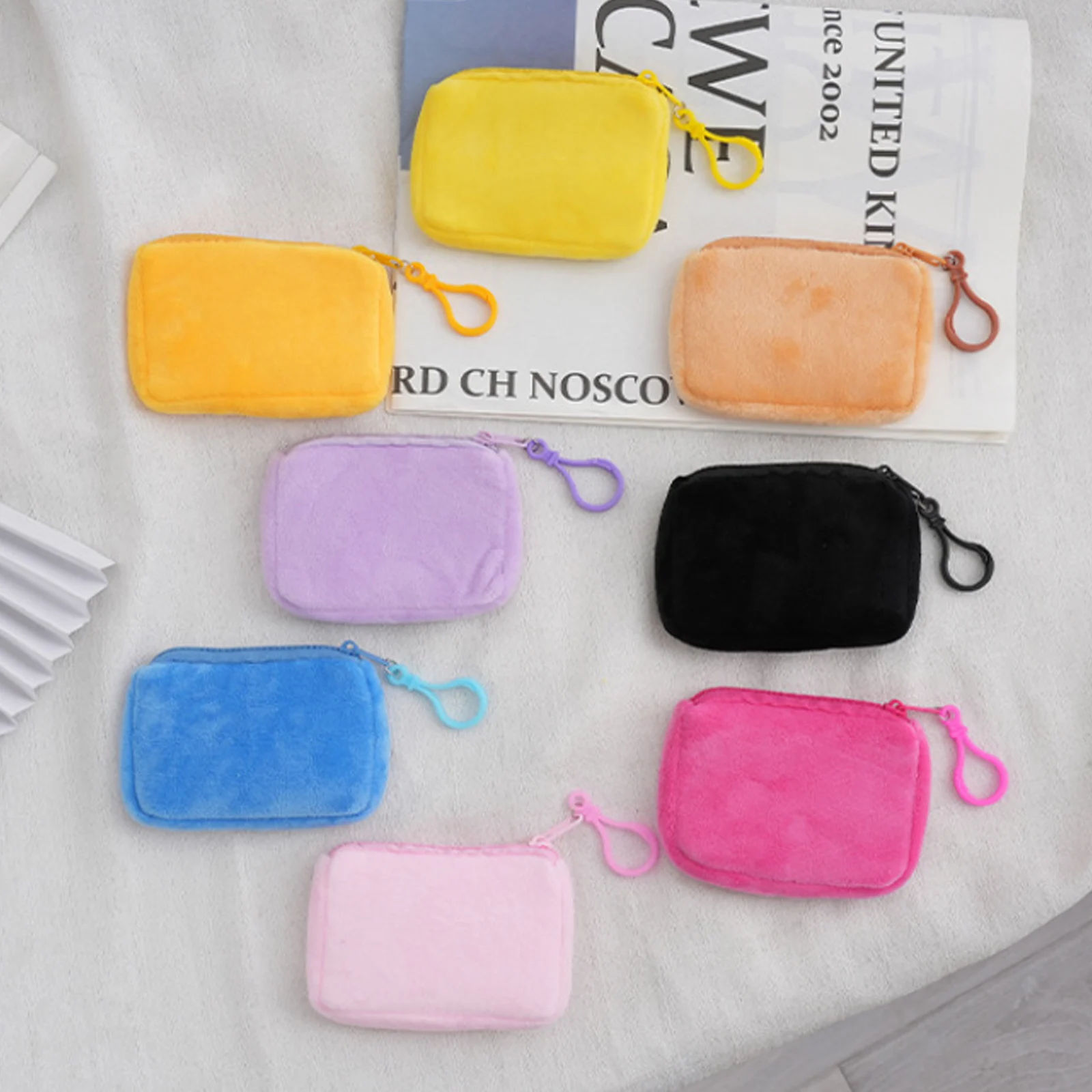 Monedero de felpa de Color sólido, carteras pequeñas portátiles, bolsa para auriculares, bolsas para tarjetas