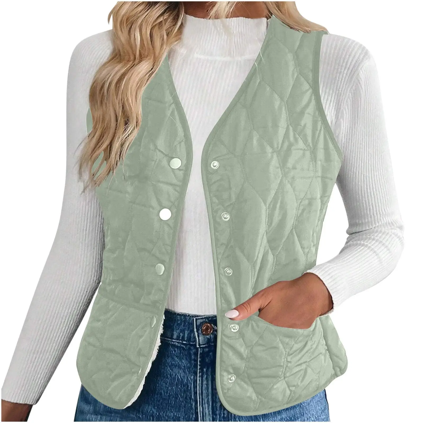 Women's Warm Vest Lightweight Slim Short Single-Breasted Cold-Proof Vests Winter Outdoor Sports Hiking Vests with Pockets