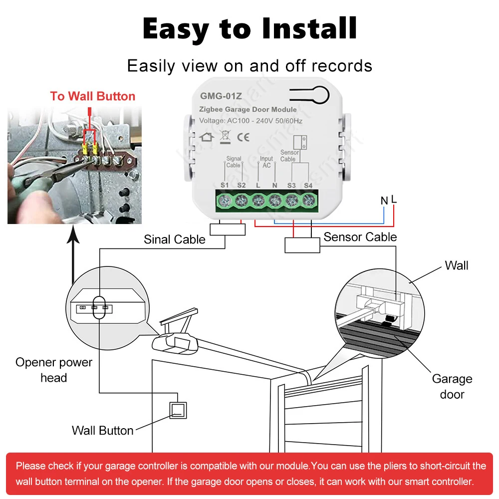 Tuya Zigbee Garage Door Opener Controller Smart Garage Door Switch Module Smart Life Voice Control Works with Alexa Google Home