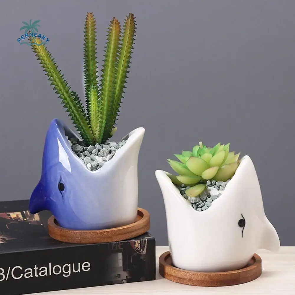 

Desktop Ornament Ceramic Flower Pot Creative Cartoon Animal Vase Cute with Base Hydroponic Flower Holder Home