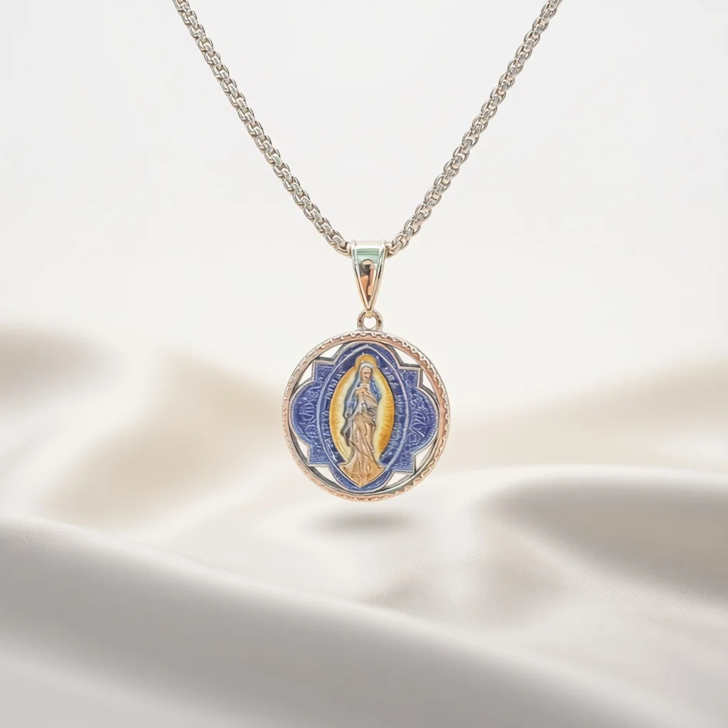 Vintage Round Enamel Art Portrait Pendant Necklace, Hollow Floral Frame Clavicle Chain, Retro Collectible Jewelry Gift for Men