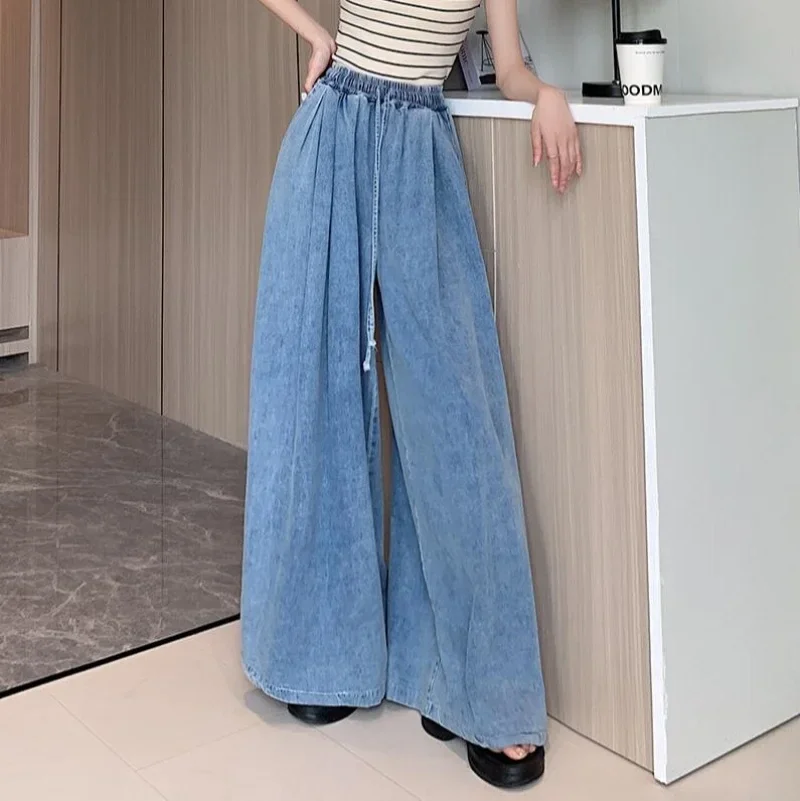 

2025 Autumn New Loose-Fit Plus Size Women's Jeans Slimming Wide-Leg Ground-Length Simple Style Casual Ladies Pants