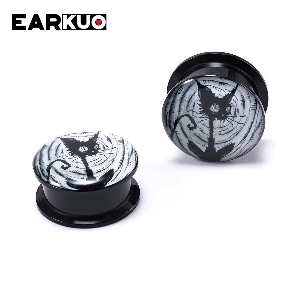 EARKUO Lovely Acrylic Cat Mouse Girl Tiger Dinosaur Ear Plugs Tunnels Piercing Body Jewelry Gauges Expanders Stretchers 2PCS