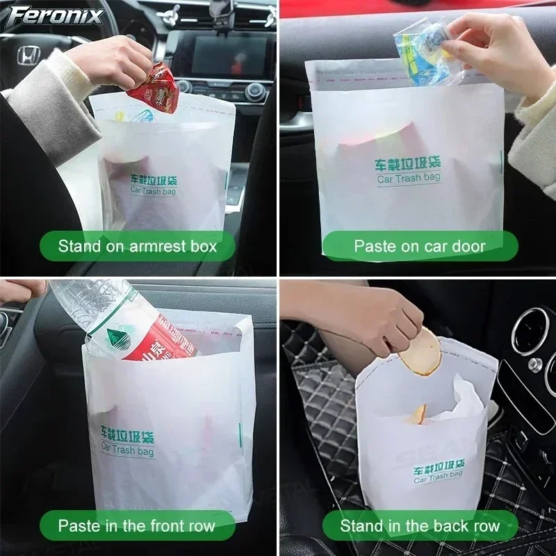 Feronix 20pcs Self-Adhesive Car Trash Bags Disposable Garbage Bag Traceless Pasting for Car Dashboard Seat Back Trash & Barf Bag