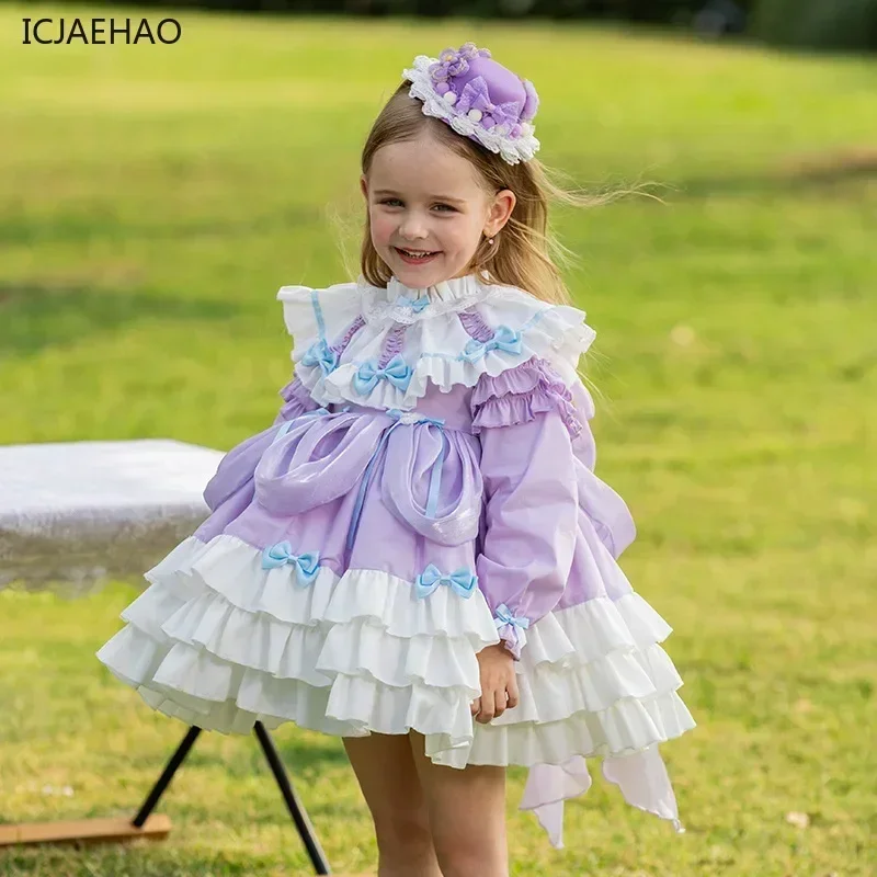 

Flower Girls' Long-Sleeved Dress Puff Costume Kids Autumn Eid Lolita One-Piece Dress Children's NewElegant Cake Clothing for