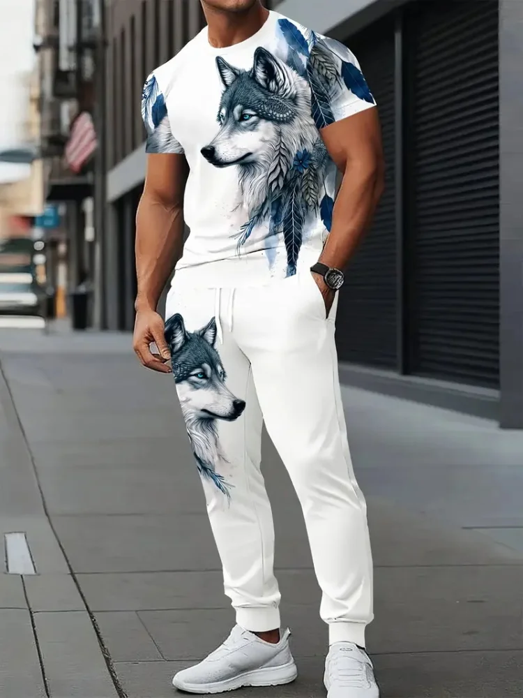 

The 2025 Autumn New Wolf 3D Printed Casual Men's Top And Trousers, 2pcs Daily Casual Men's Set, Casual And Fashionable S-2XL