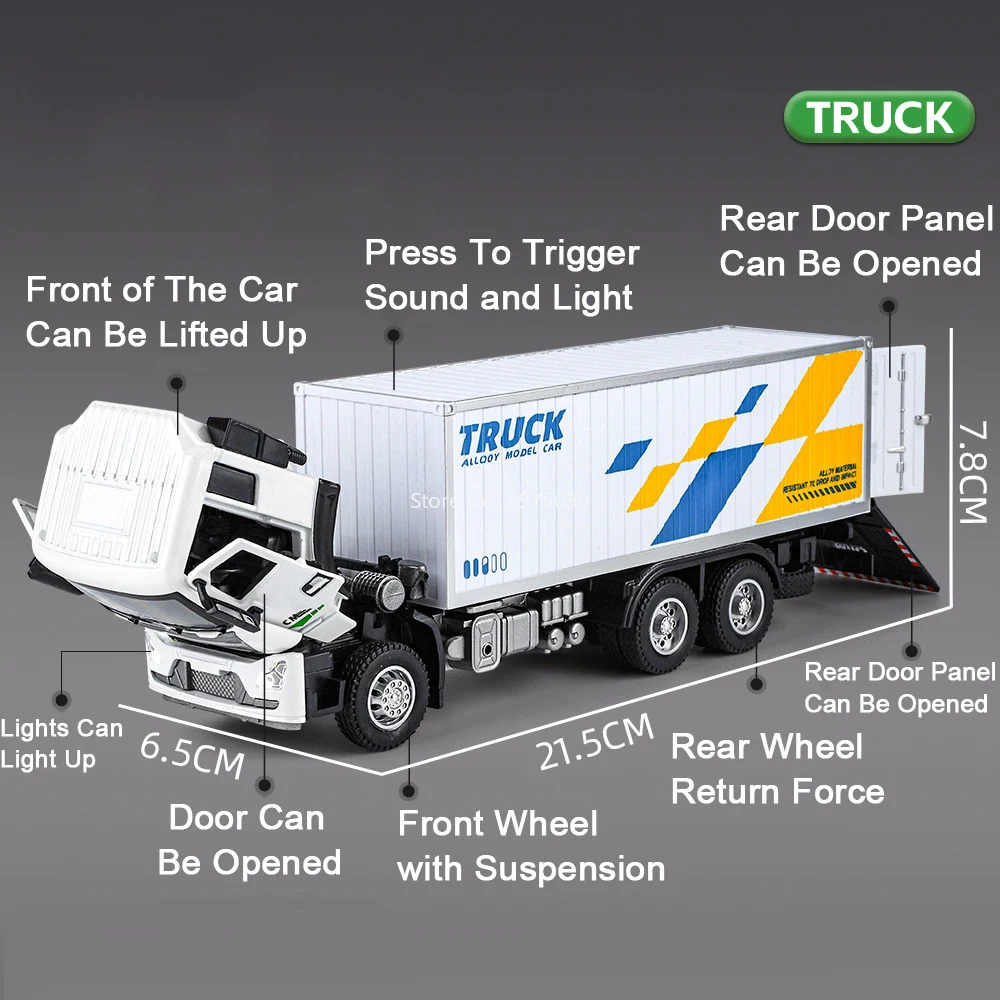 1:32 Alloy Container Transport Truck Cars Toy Model Wheel Pull Back Vehicles 3 Doors Opened Miniature Car for Boyfriend Surprise