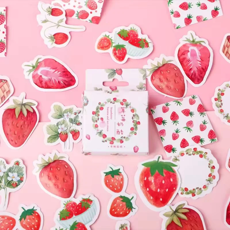 45Pcs Fruit Strawberry Box Stickers Handmade DIY Decorative Materials Scrapbook Album Greeting Card Decoration Stickers