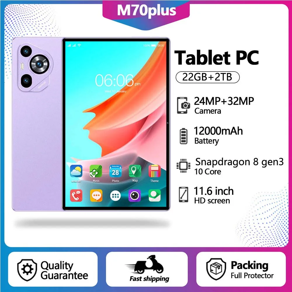 

Оригинальный планшетный ПК M70plus, 11,6 дюйма, 22 ГБ + 2 ТБ, 12000 мАч, глобальная версия, Android 15, игровые планшеты, 5G, две SIM-карты для детей