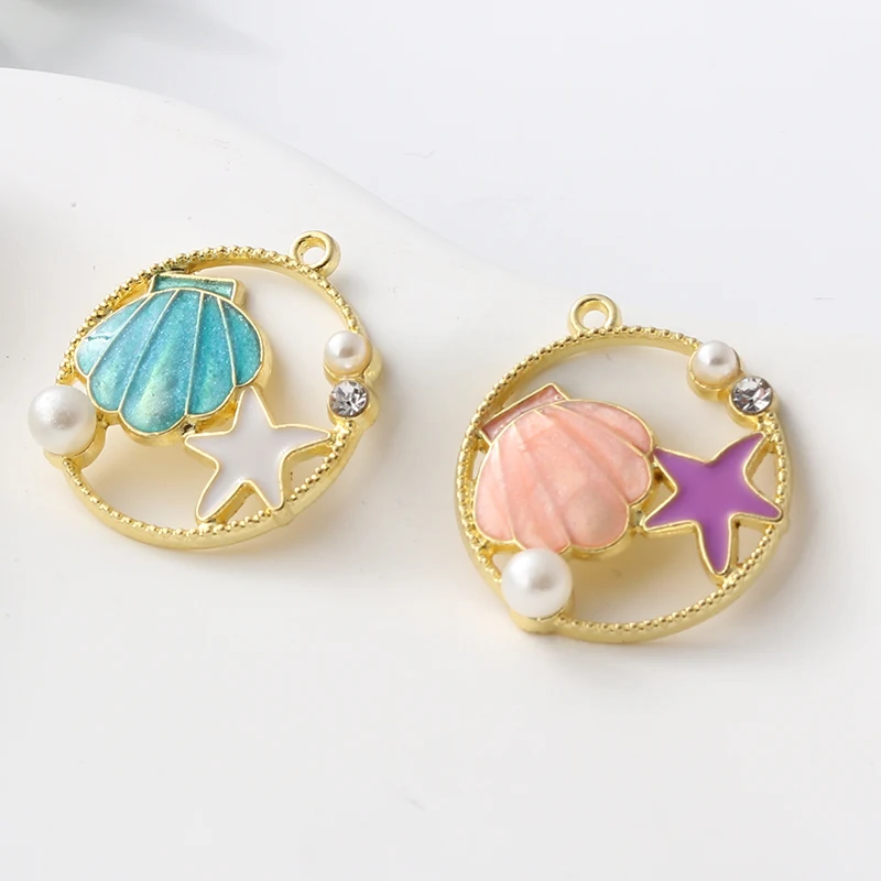 10pcs Pretty Enamel Charms Pearl Starfish Shell Two Colors Pendants For Making Necklace Key Chains Handmade DIY Jewelry Findings