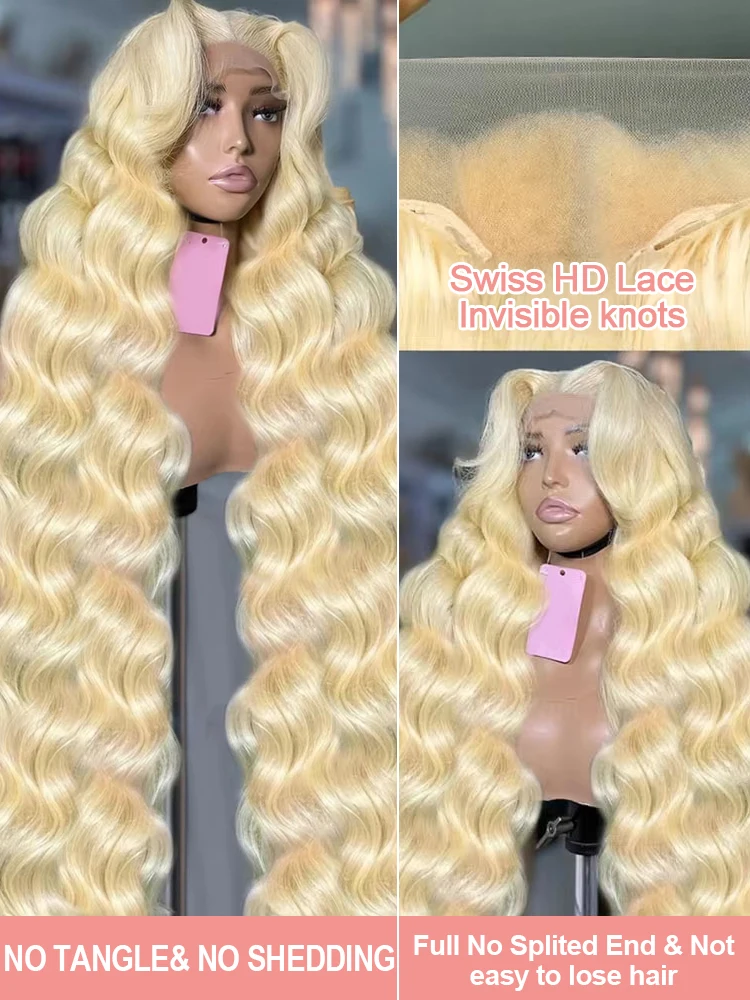 613 شقراء 13x6 HD الدانتيل الباروكة الأمامية شعر الإنسان الجسم موجة شفافة الدانتيل شعر مستعار أمامي 613 خصلات الشعر المستعار الإنسان الملون للنساء 250% #3