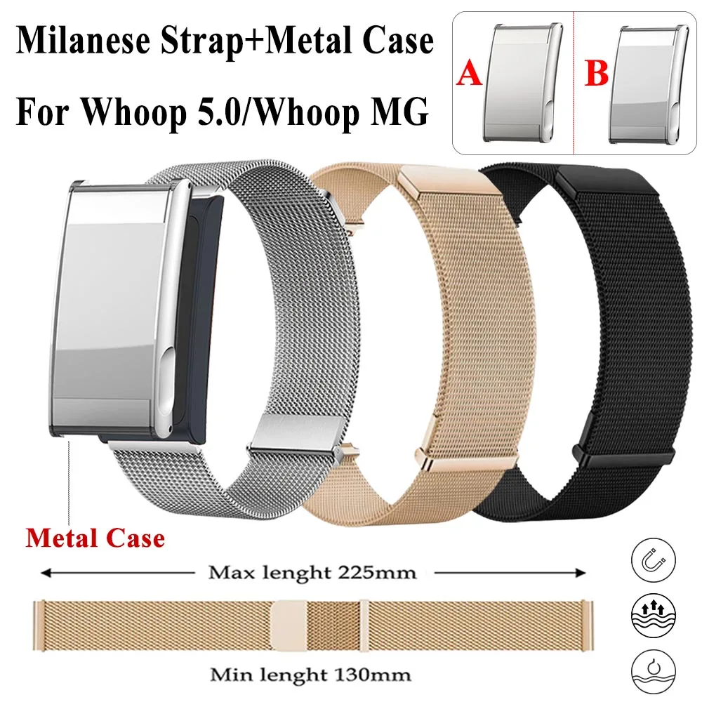 Bracelet Milanese + Boîtier Métallique à Boucle Magnétique Respirant pour Whoop 5.0/MG – Bracelet de Remplacement pour Whoop 5.0/MG