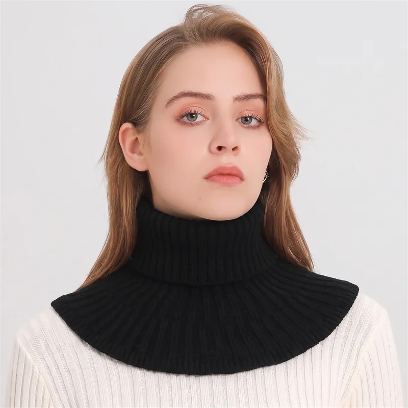 Women Ribbed Knit Fake Collar Neck Warmer Solid Knitted False Turtleneck Collar Soft Stretch Neck Wrap Casual Daily Outer Scarf