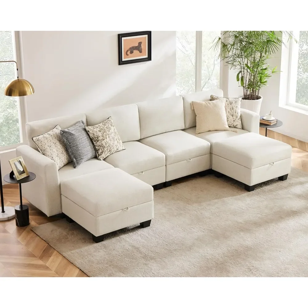 

118" Living Room Sofas with Chaise and Storage, Heavy Duty Modular Sectional Sofa, Comfy Convertible Sofas