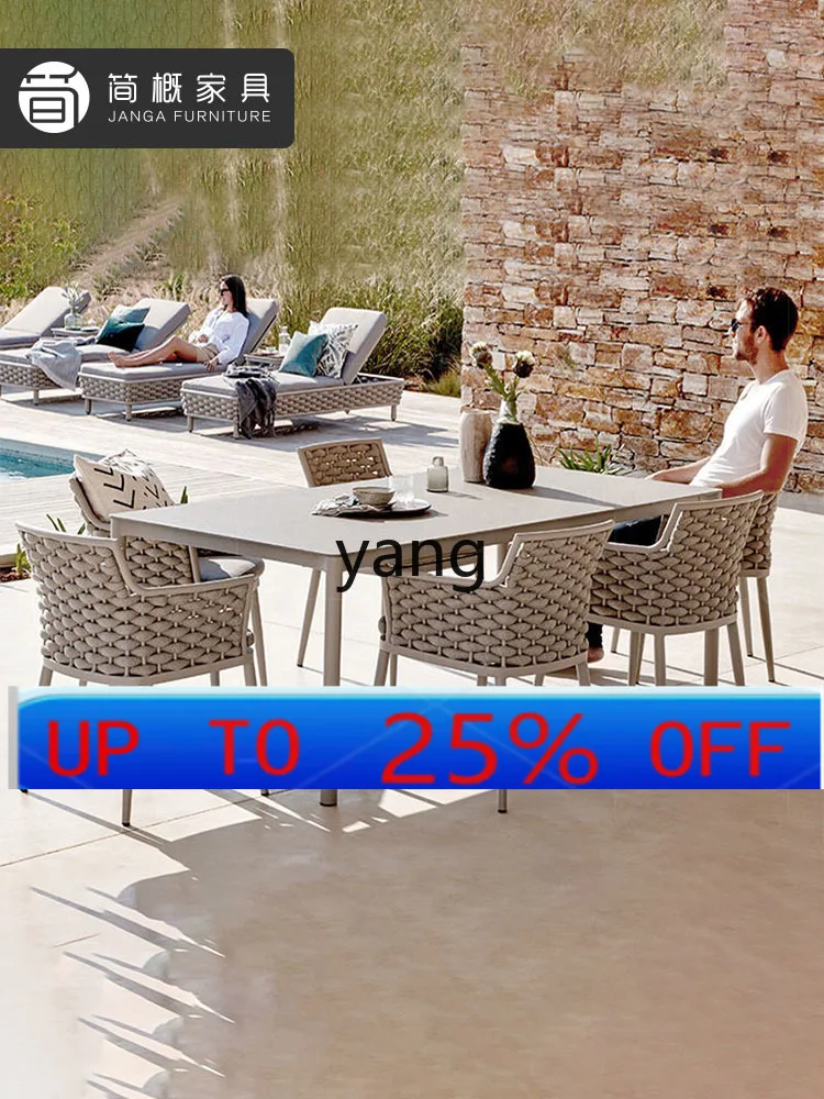 

LMOutdoor Courtyard Table and Chair Balcony casual Rock Plate Square Table Rattan Chair Garden Villa Furniture