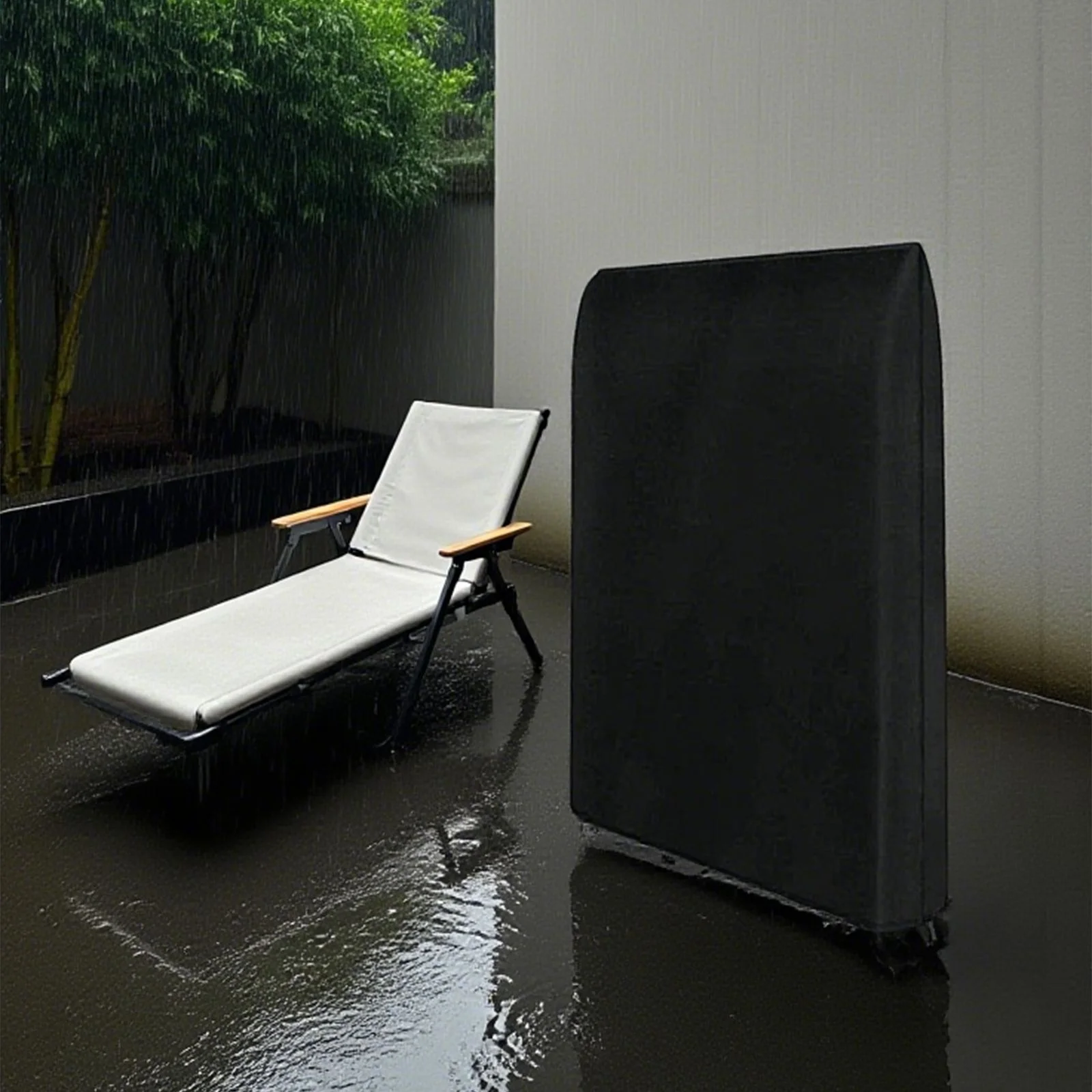 Garden/Outdoor Folding Chair Cover, Black Waterproof & UV-Resistant, Durable Fabric Protector for Patio Furniture, All-Season