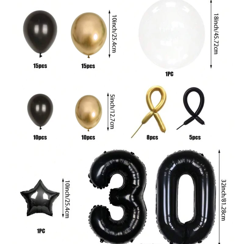 18/30/50th Birthday Black Number Balloon set 32inch Balck Number Star Foil Balloon 1st 30th Birthday Wedding Anniversary Baby Sh