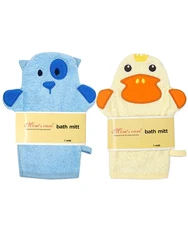 2pcs Baby Cartoon Shower Gloves Children's Shower Towels Animal Embroidered Shape Rubbing Towels Bath Wipes Child Accessories