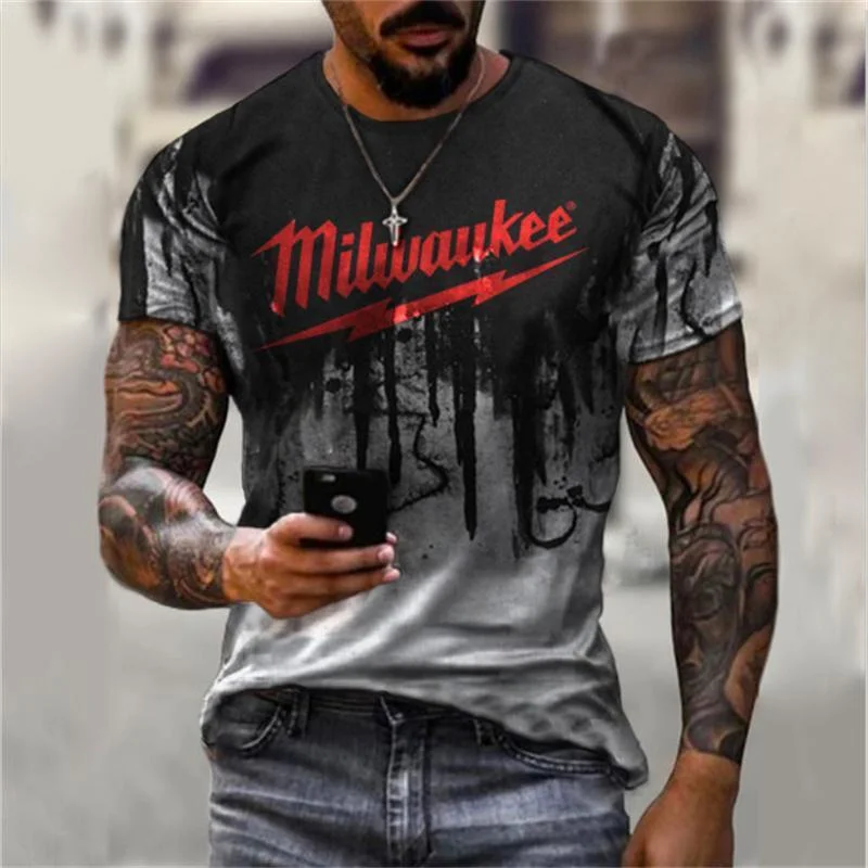 Vintage Letter Printing Men\'s T-shirts Trendy Street Round Neck Tops Men\'s Extra Large 3D Printing Short Sleeve Men\'s Clothing