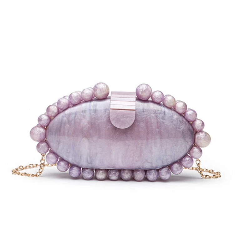 

2025 Fashion Pearl Marble Acrylic Clutch Bag Women Luxury Designer Purses and Handbag Party Wedding Chain Crossbody Bag
