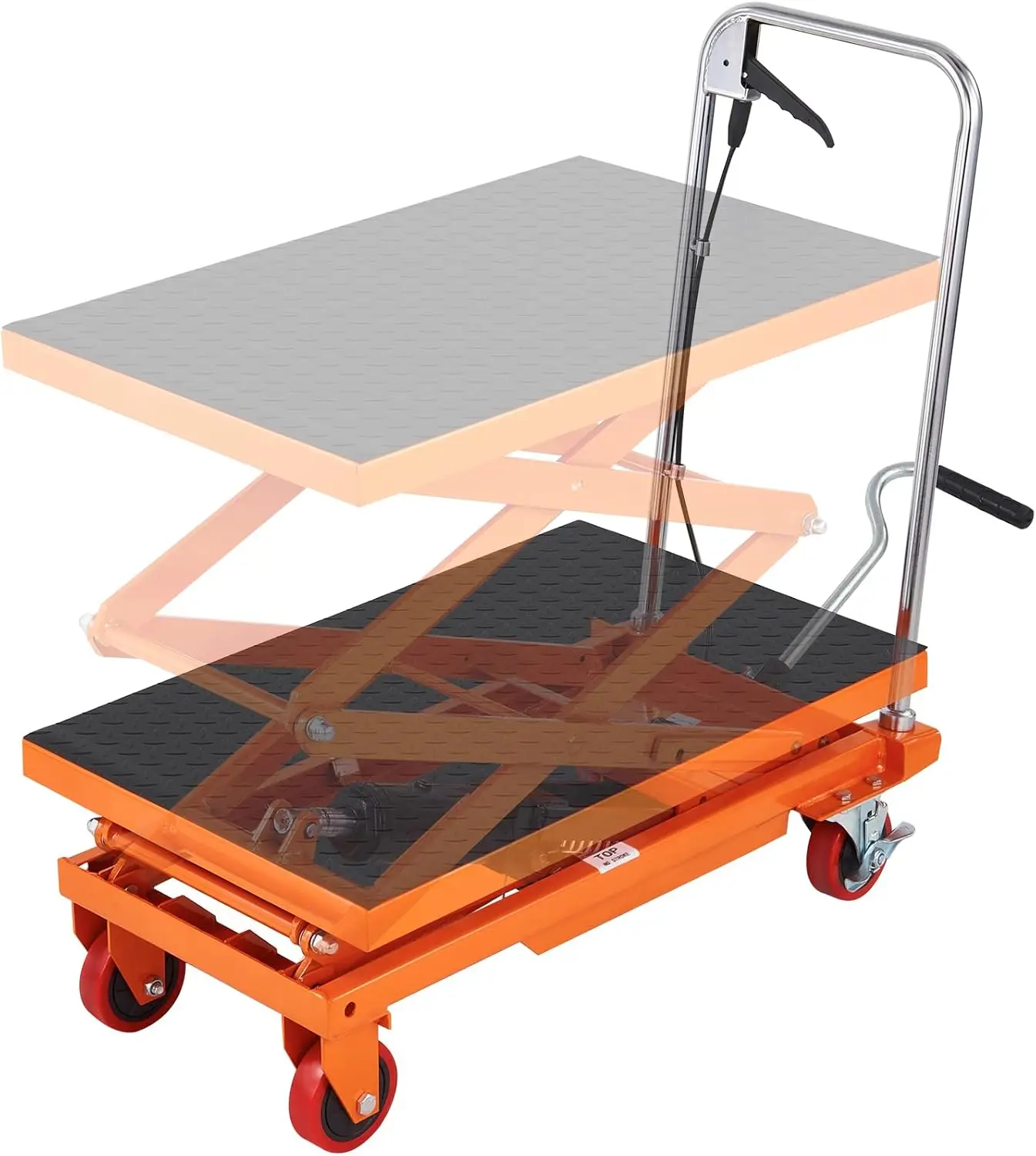 Hydraulic Lift Table Cart, Orange, 50-Inch | 330 lbs Load Capacity, Manual Single Scissor Lift, Non-Slip Pad and 4 Wheels, Alloy