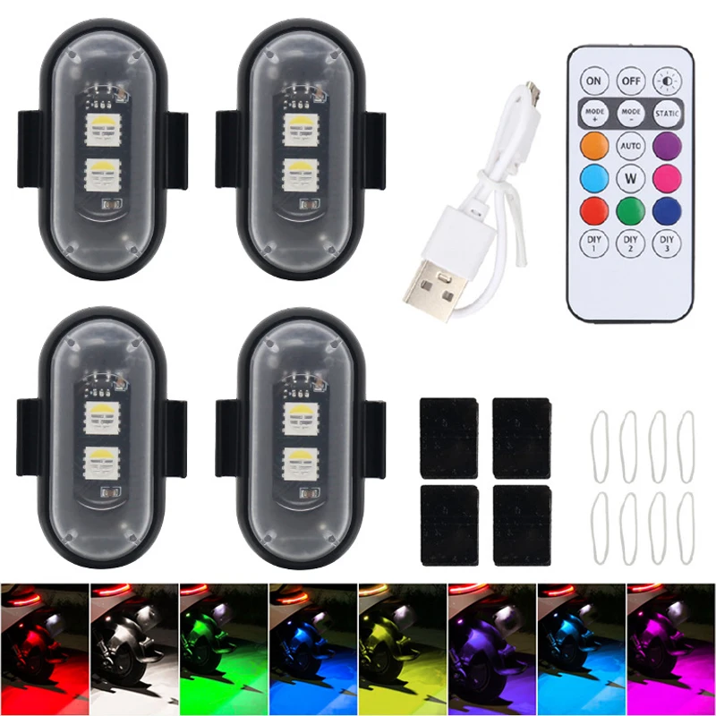 

Wireless Remote LED Strobe Light Car Motorcycle Bike Warning Decor Lamp USB Rechargeable Aircraft Indicator 8 Colors Car Lights