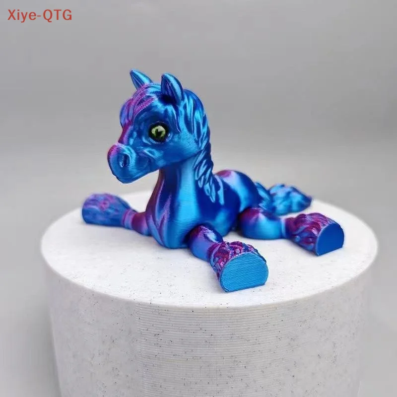 Hot! All-in-one Molding 3D Printed Horse Simulated Statue Cute Horse Joint Tail Movable Figurine Office Decor
