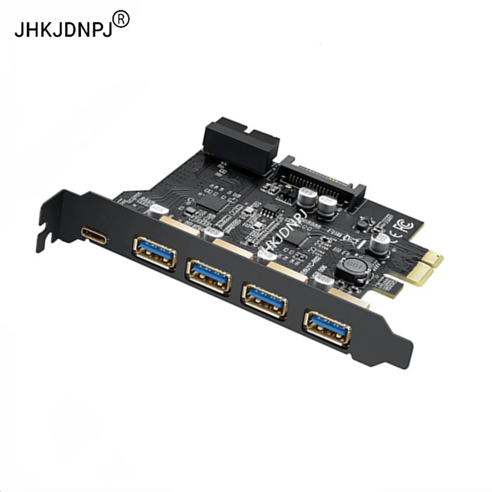 5Gbps 4 USB 3.0 + 1 Type-C Connector to PCI Express PCI-E 1X Expansion Riser Card With USB3.0 19Pin Socket SATA 15PIN Power