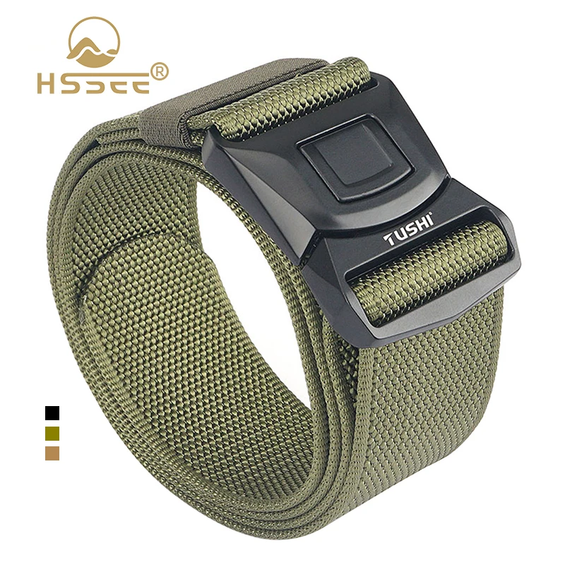 HSSEE 5cm Fashion Tactical Belt Metal Buckle Quick Release Heavy Military Army Belt Soft Nylon Outdoor Casual Wide Belt Male