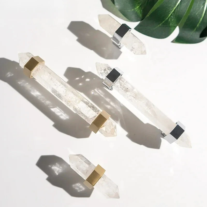 مقبض كابينة من الكريستال الطبيعي، مقابض خزانة الملابس، درج يسحب أجهزة أثاث كروم لامعة أنيقة