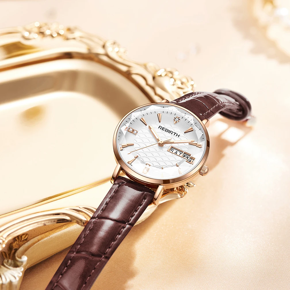 REBIRTH orologi da donna cinturino in pelle impermeabile moda Casual orologi da donna al quarzo