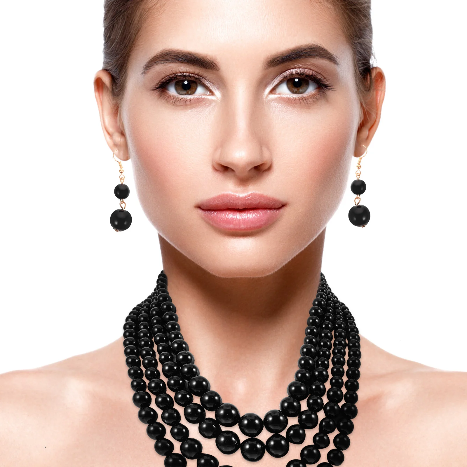 

1Set Pearl Necklace Set Beaded Women Jewelry Elegant Multi-Layer Design for Wedding Party Banquet Tea Cocktail Dangle Earrings