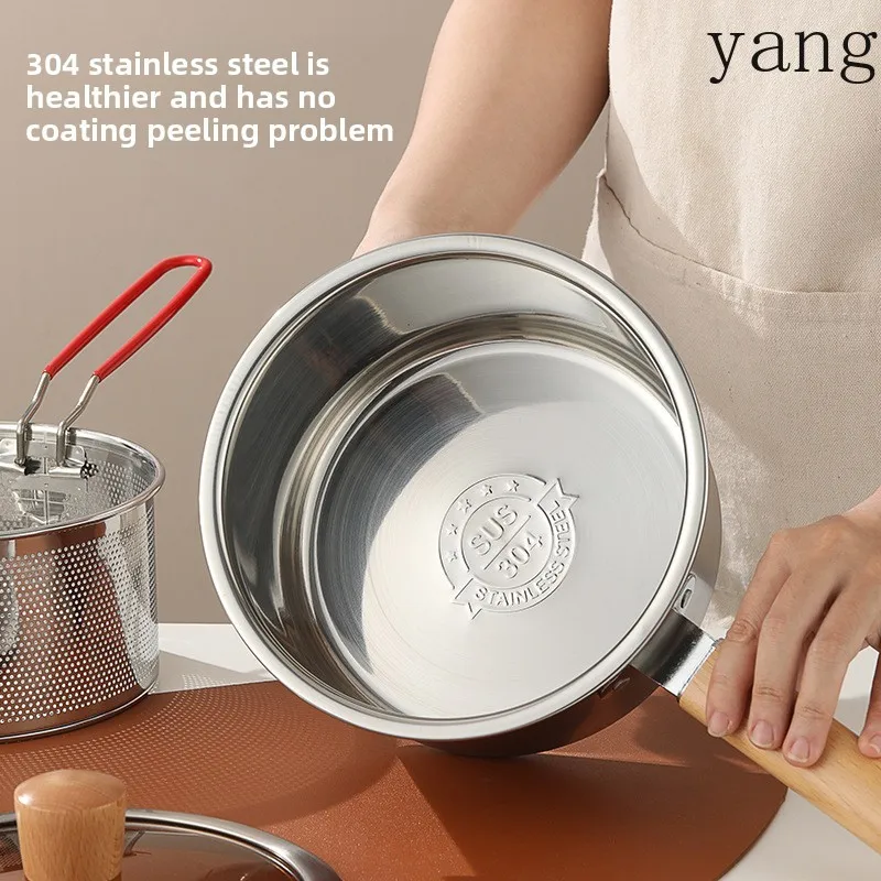LMM thickened stainless steel milk pot complementary food multi-functional fryer uncoated household
