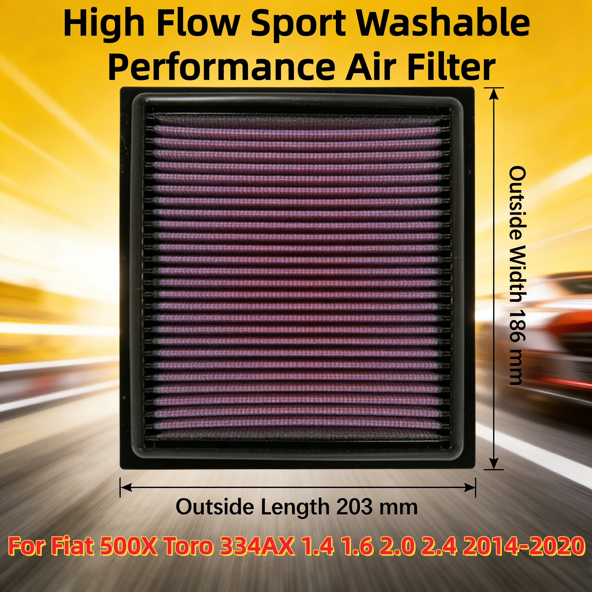 

For Fiat 500X Toro 334AX 1.4 1.6 2.0 2.4 2014-2020 High Flow Sport Washable Performance Panel Air Filter Replacement 33-5034