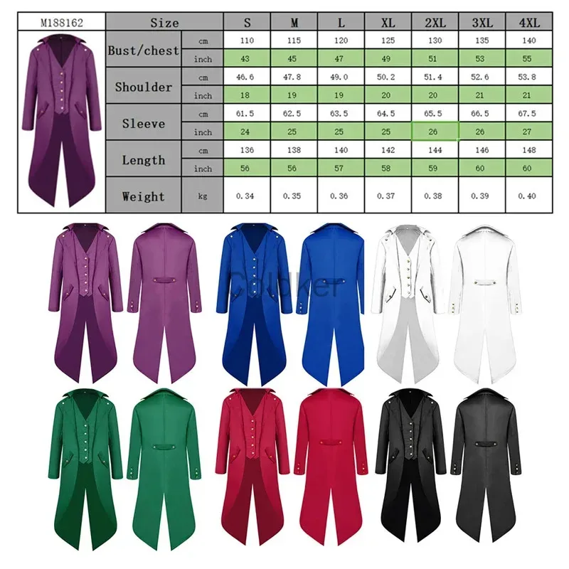 2025 11 فستان ماكسي مقاس 5XL نمط القرون الوسطى للرجال زي الخيال العلمي للهالوين معطف خلفي عتيق مع قبعة @ #   ￥