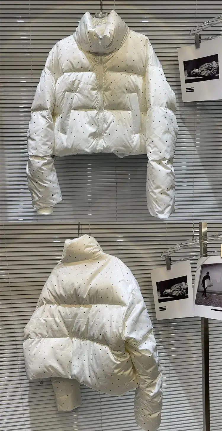 Mode Luxus Diamanten Kurze Jacken Winter Langarm Stehkragen Mäntel Baumwolle Gepolstert Casual High Street Neue In Oberbekleidung