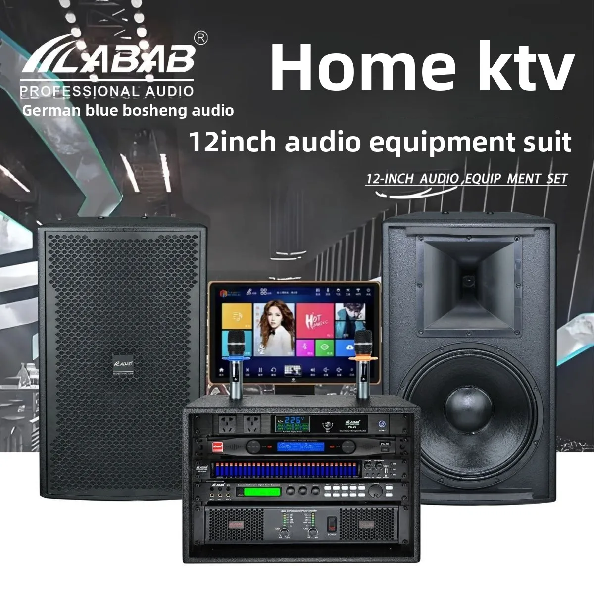 Professional Home KTV Karaoke Speaker Set High Power Stage Heavy Bass RGB LED Full Set Home Singing Machine Battery Power Source