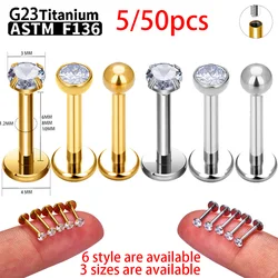 5/50PCS G23 Ttianium Piercing  16G Internal Thread Labret Lip Stud Stud Earring Ear Nasal nail nose ring Cartilage Body Jewelry