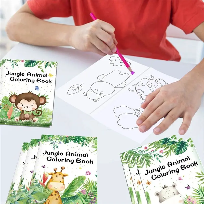 16Pcs Cartoon Jungle Animals Graffiti Painting Book Kids Coloring Picture Books Birthday Gifts Drawing Notebook