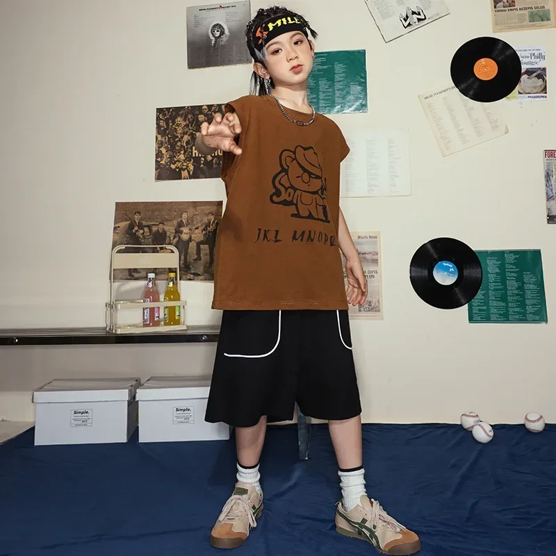 Kinder Jazz Dance Kostüm Mädchen Schwarz Street Dance Hip Hop Outfit Kurzarm Shirt Casual Shorts Kinder Bühne Leistung Tragen