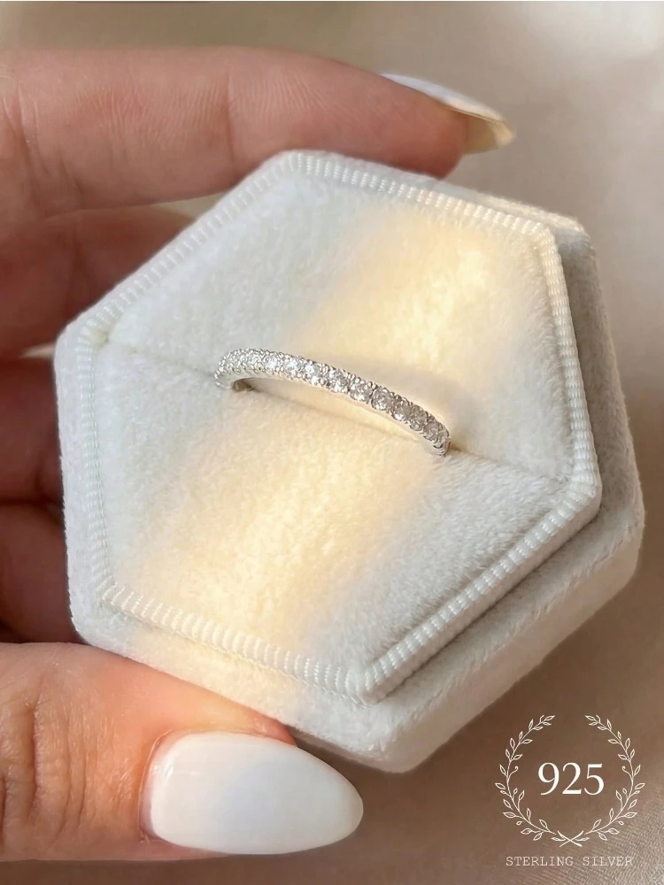 Minimalistische klassische runde Zirkonringe aus 925er Sterlingsilber für Frauen, Verlobung, Hochzeit, luxuriöser, hochwertiger edler Schmuck – Detail 2