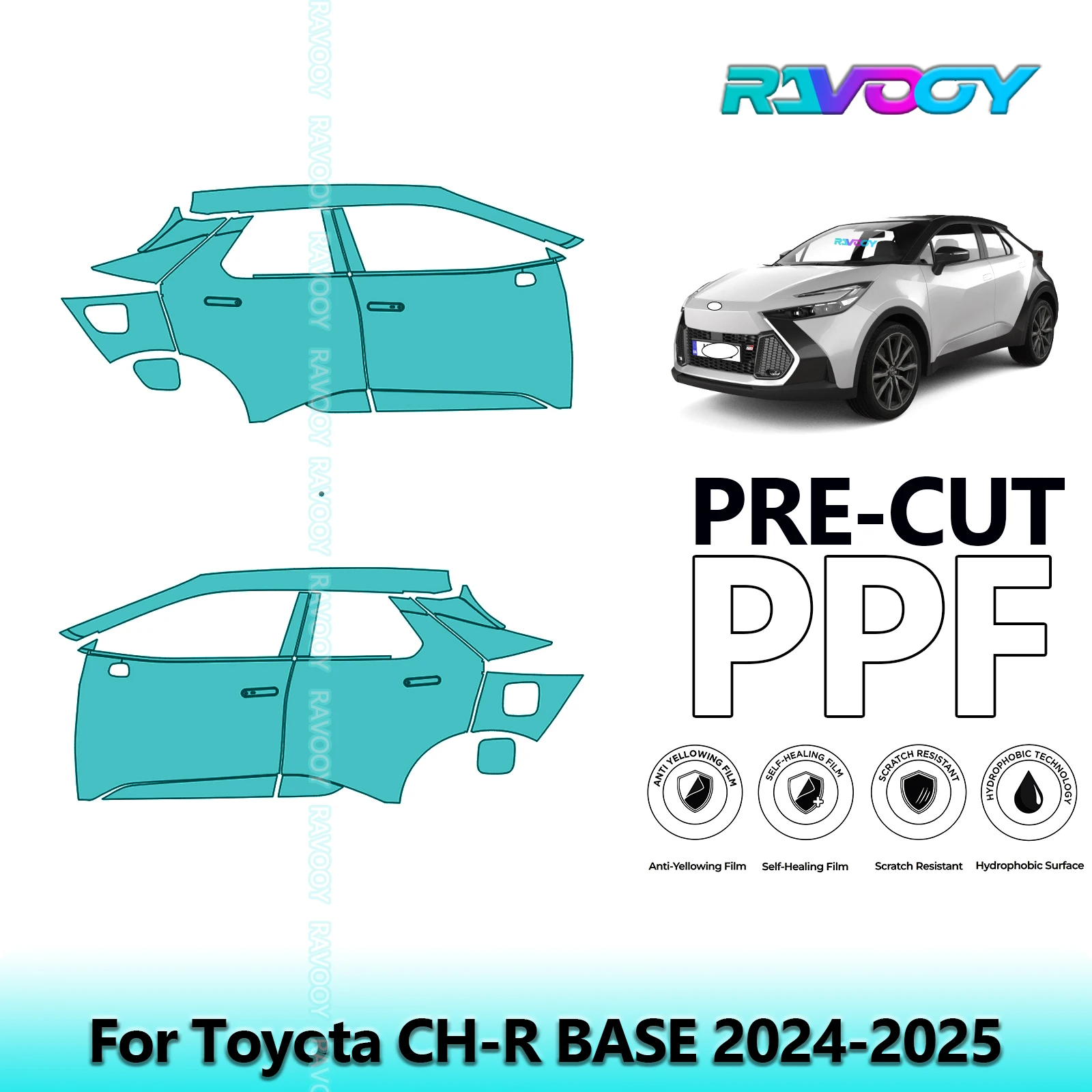 

For Toyota CH-R BASE 2024-2025 8.5mil Clear Matte Pre-Cut PPF Door & A/B Pillar Kit TPU Paint Protection Film Set
