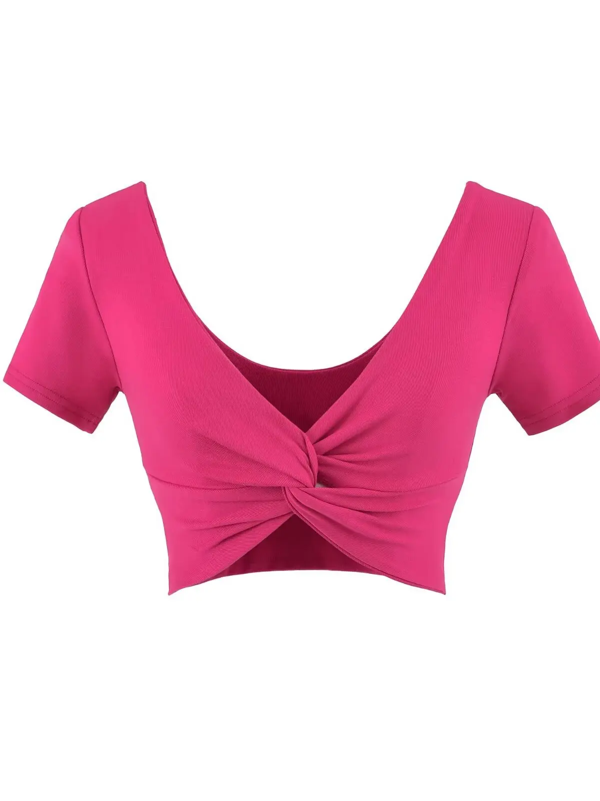 Sexy V-neck Knot Short Sleeve T-shirt Women's Summer Slim Fit Ultra-short Crop Top Fitness Dance Upper Apparel