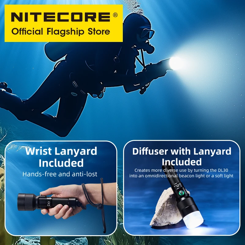 NITECORE DL30 ไฟฉายดําน้ําสําหรับ 100 เมตร Submersible 788 M Long Range Spotlight พร้อม USB-C ชาร์จ 21700 Li-Ion แบตเตอรี่